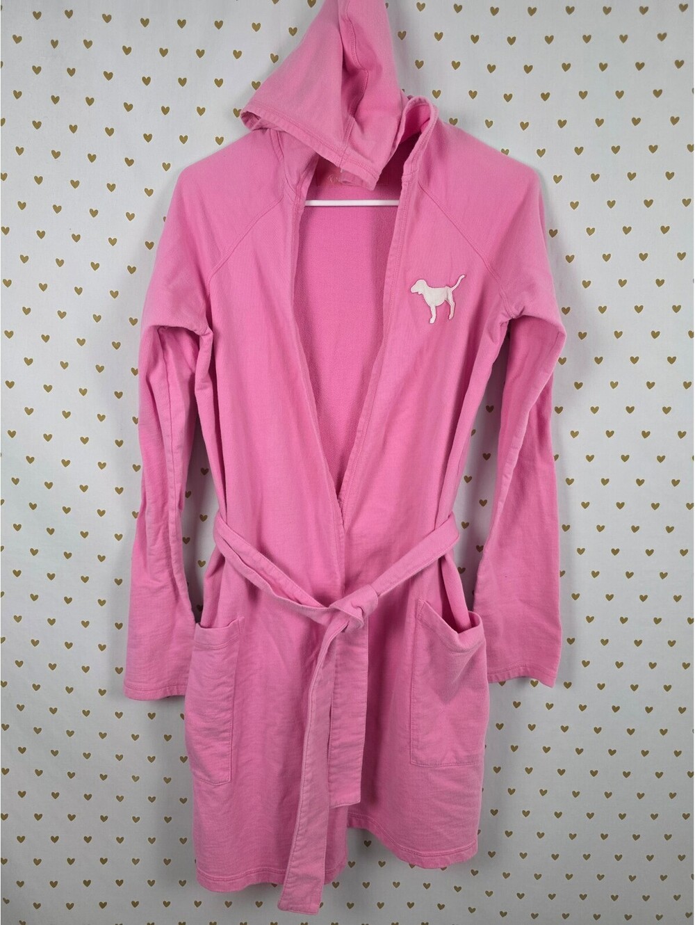 Vintage 2005 Victoria's Secret PINK Hooded Robe XS/S Dog Logo Y2K Varsity